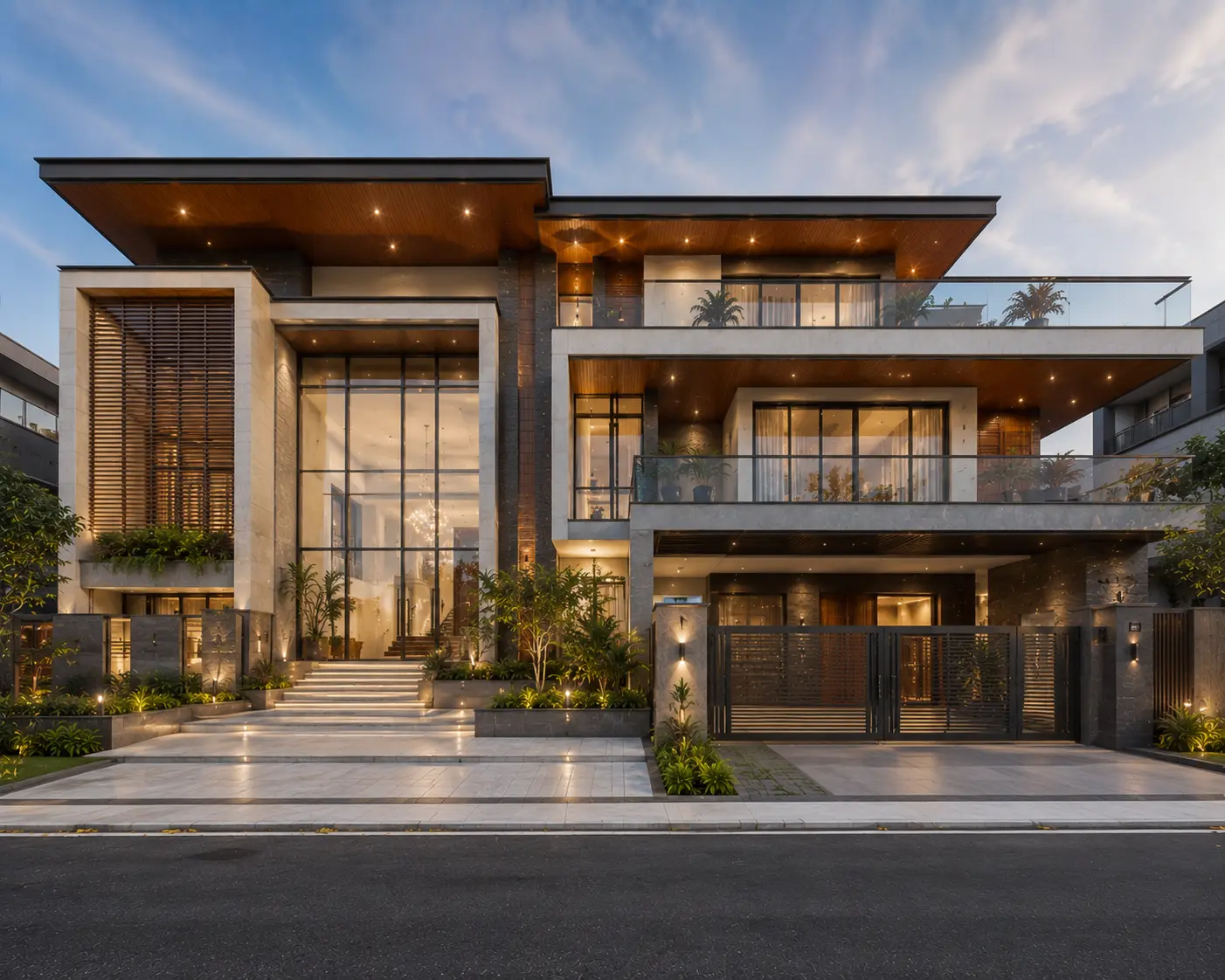 Modern luxury house front elevation design in Greater Noida